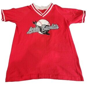 Womens Large red V-neck t-shirt with a "Little Bandits" baseball graphic